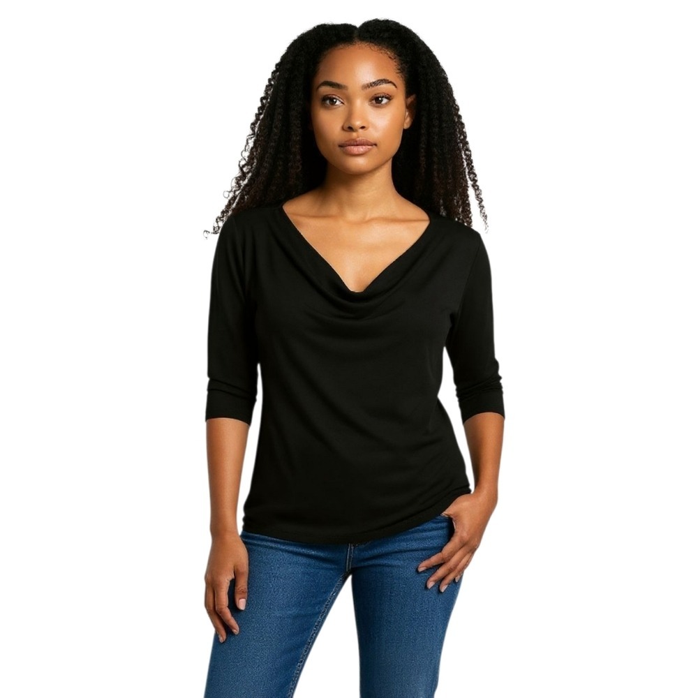 5 for $20 George Cowl Neck Top  M(8/10) Black 3/4 Sleeve Minimalist Capsule